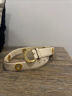 Paloma Picasso Cream suede & Leather Belt with Gold Accents - m/75 (as is)